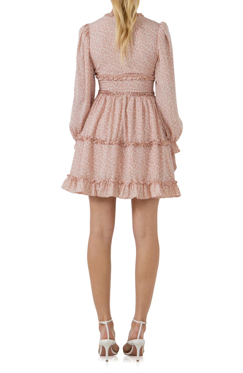 Free the Roses Floral Long Sleeve Ruffle Minidress, Alternate, color, 