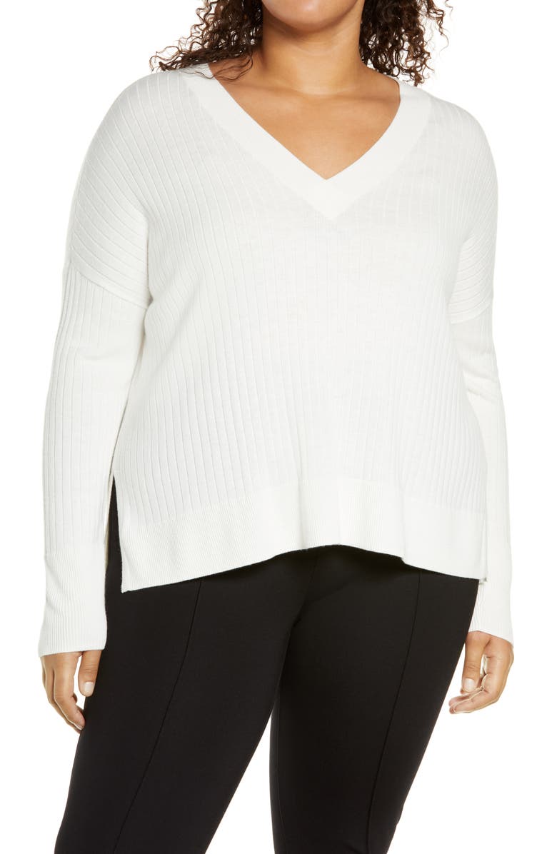 Treasure & Bond Wide Ribbed V-Neck Pullover, Main, color, 