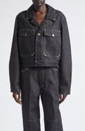 Lemaire Crop Studded Cotton Denim Jacket