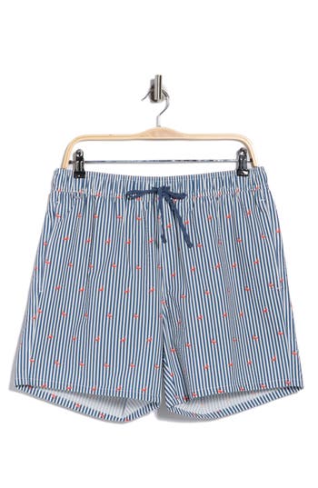 Rainforest Flamingo Seersucker Swim Trunks In Blue