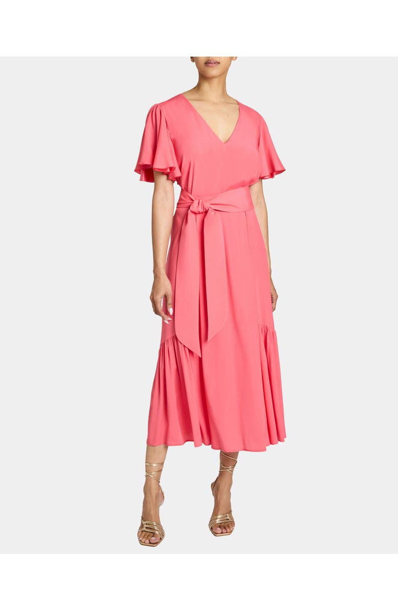 Santorelli ALEXANDRA Ruffled Midi Dress in Silk Crepe de Chine, Main, color, Peony