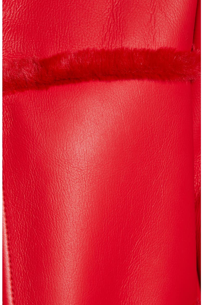 Faux Fur Trim Faux Leather Jacket, Alternate, color, RED