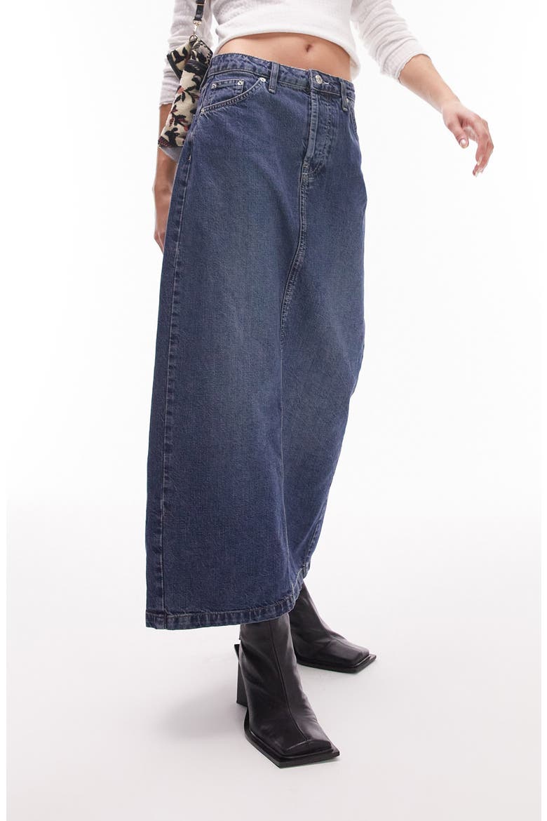 Denim Midi Skirt, Main, color, MID BLUE