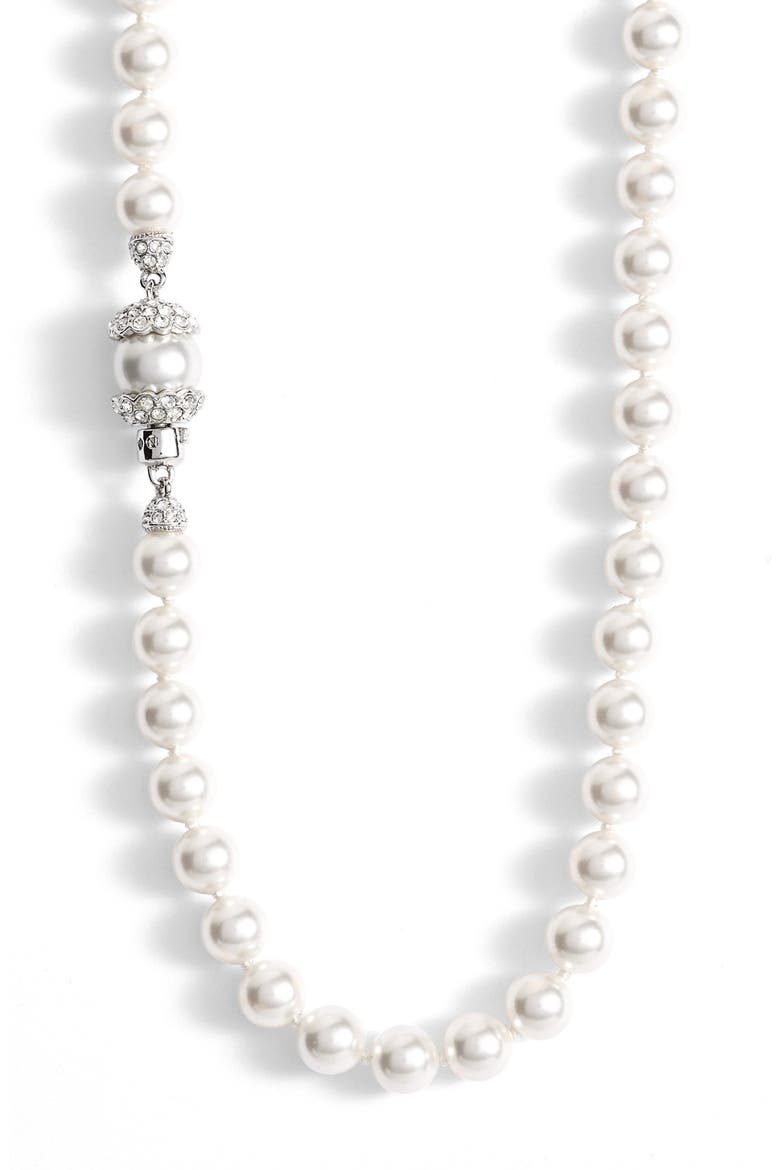 Imitation Pearl Long Necklace, Alternate, color, RHODIUM