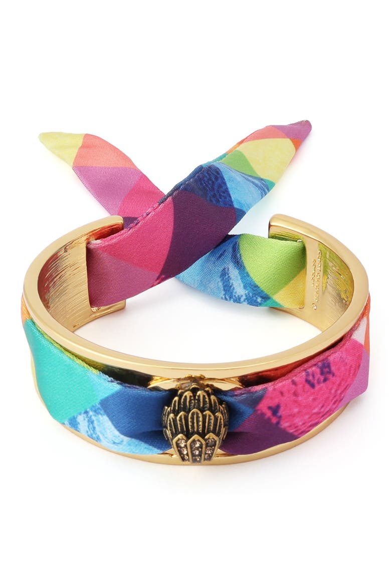 Stained Fabric Tie Bracelet, Main, color, GOLD/ MULTI