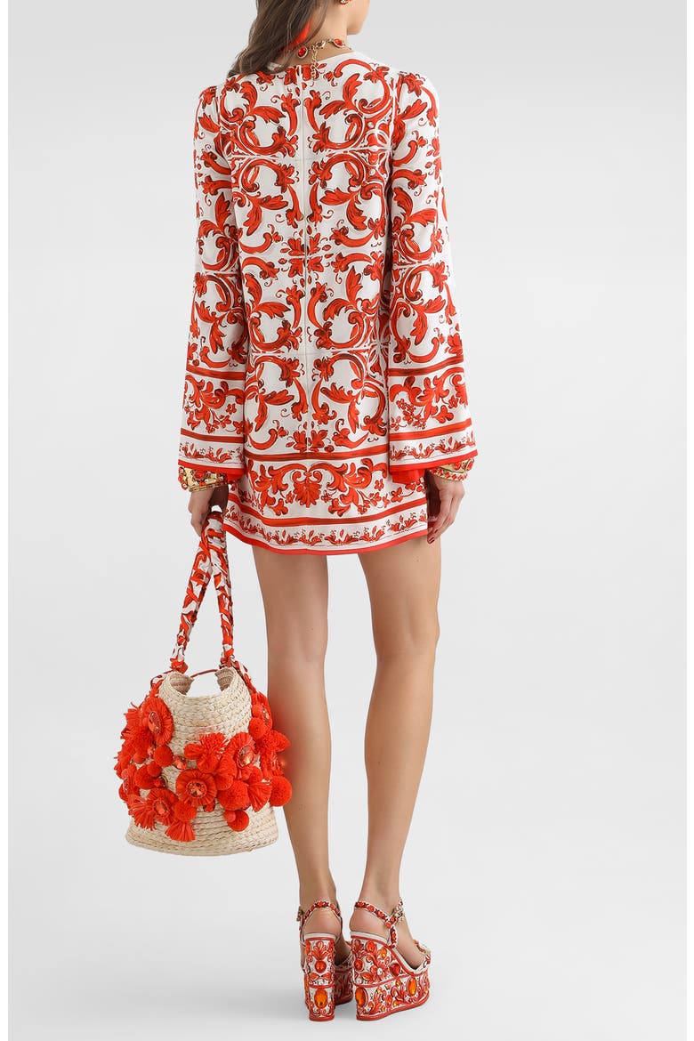 Majolica Print Long Sleeve Silk Stretch Charmeuse Minidress, Alternate, color, S9000 VARIANTE ABBINATA