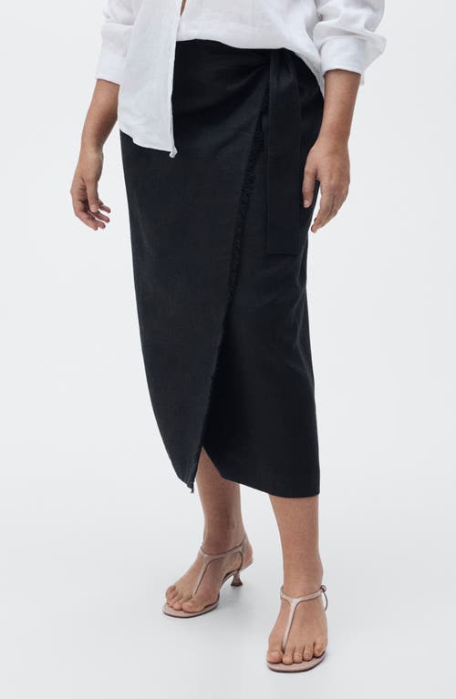Mango Side Tie Linen Wrap Skirt