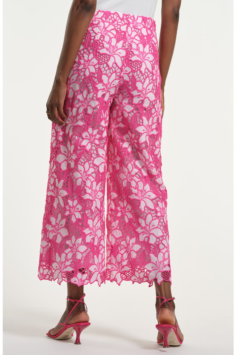 Floral Embroidered Eyelet Crop Wide Leg Pants, Alternate, color, FUCHSIA MULTI
