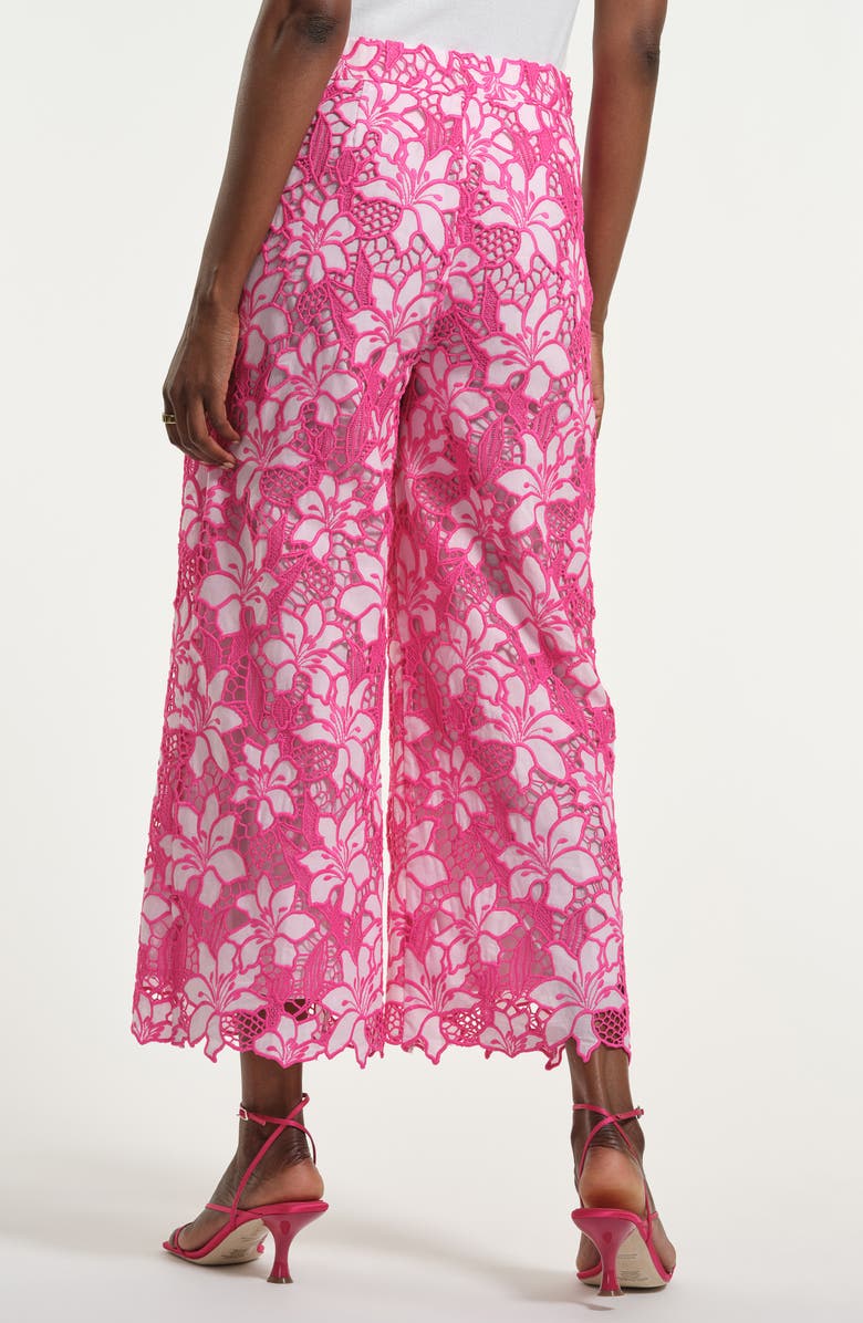 Isaac Mizrahi New York Floral Embroidered Eyelet Crop Wide Leg Pants, Alternate, color, Fuchsia Multi