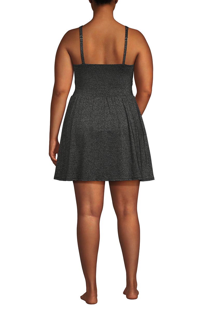 Lands' End Plus Size Slender Suit Wrap Swim Dress Swimsuit, Alternate, color, Black Shine