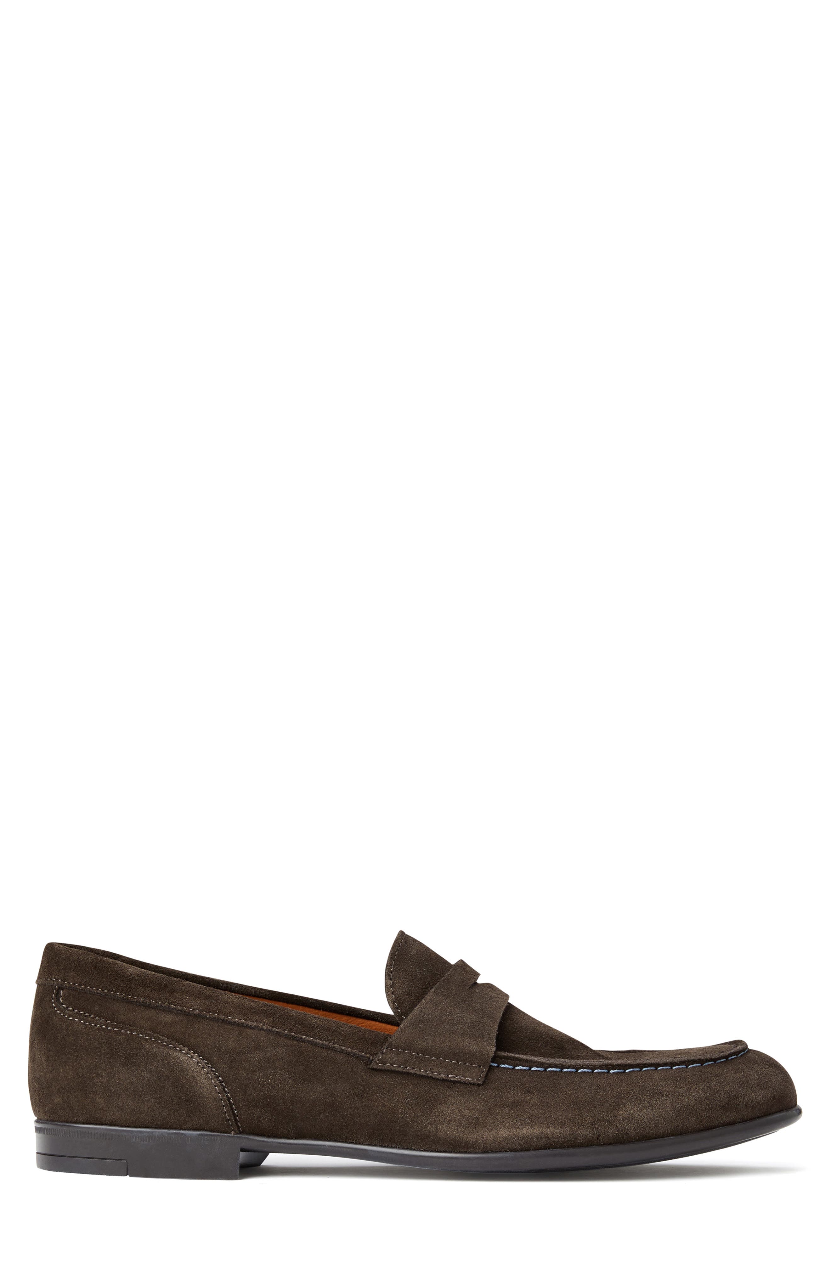 Silas Penny Loafer, Alternate, color, DARK BROWN SUEDE