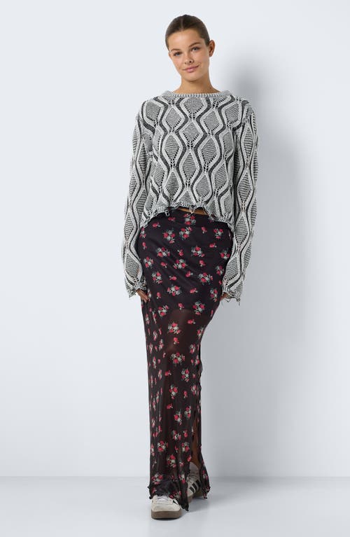 Noisy May Logan Plaited Open Stitch Sweater In Eggnog Detail Black