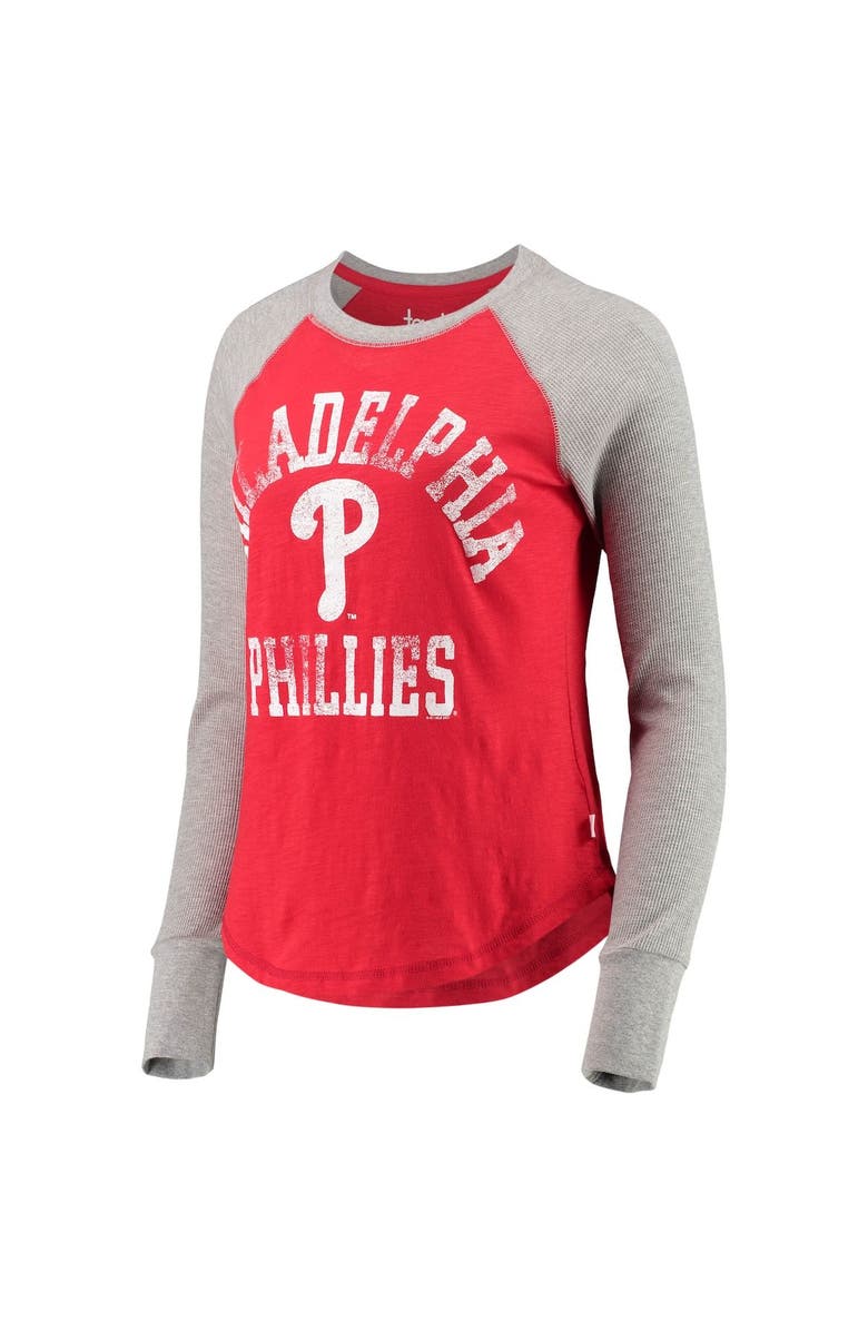 TOUCH BY ALYSSA MILANO Women's Touch Red/Gray Philadelphia Phillies Waffle Raglan Long Sleeve T-Shirt, Alternate, color,