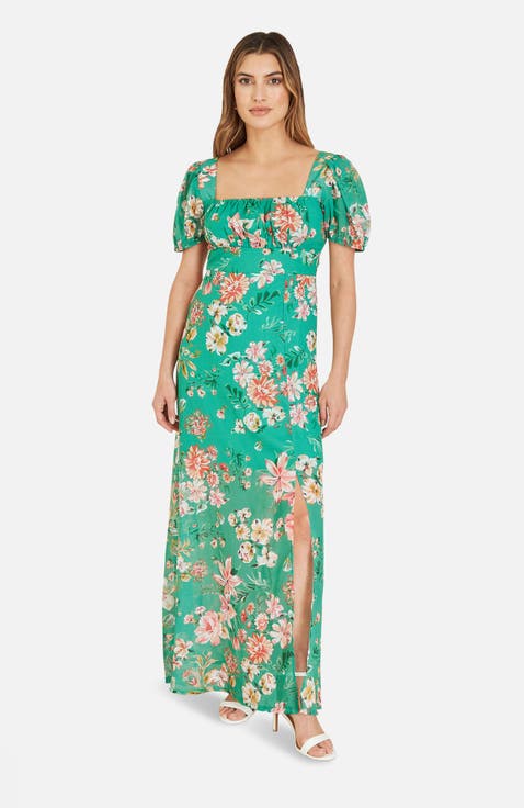 Floral Print Square Neck Maxi Dress