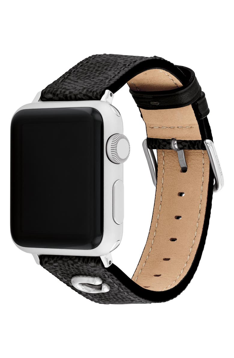 COACH 20mm Apple Watch<sup>®</sup> Watchband, Alternate, color, Black