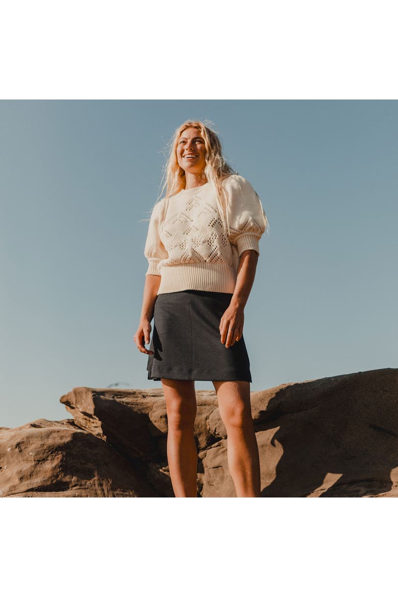 Clary Short Sleeve Pointelle Sweater, Alternate, color, Birch