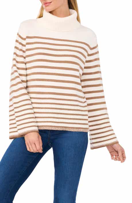 CeCe Stripe Bell Sleeve Turtleneck Sweater
