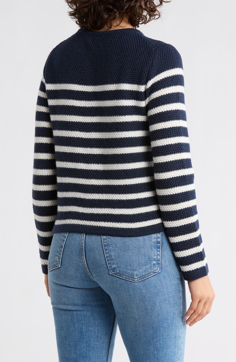Caslon<sup>®</sup> Stripe Sweater Jacket, Alternate, color, Navy Still- Ivory Stripe