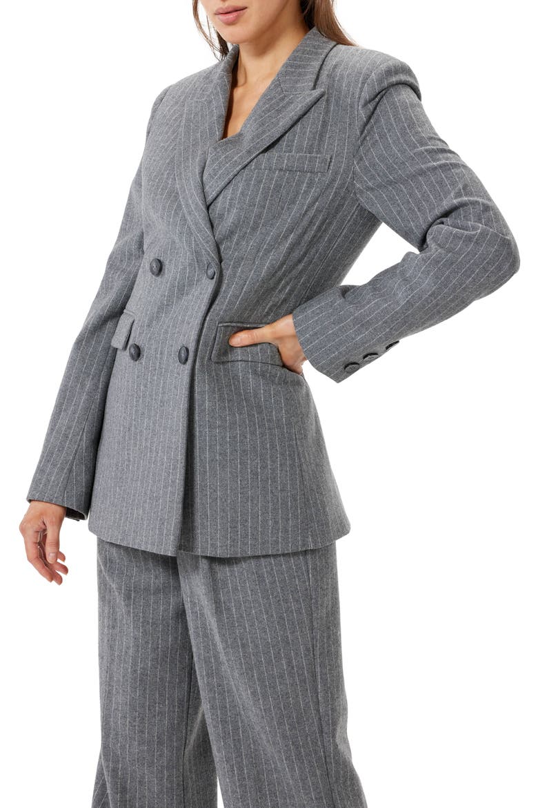 Roen Pinstripe Double Breasted Wool Blend Blazer, Alternate, color, H GREY STR