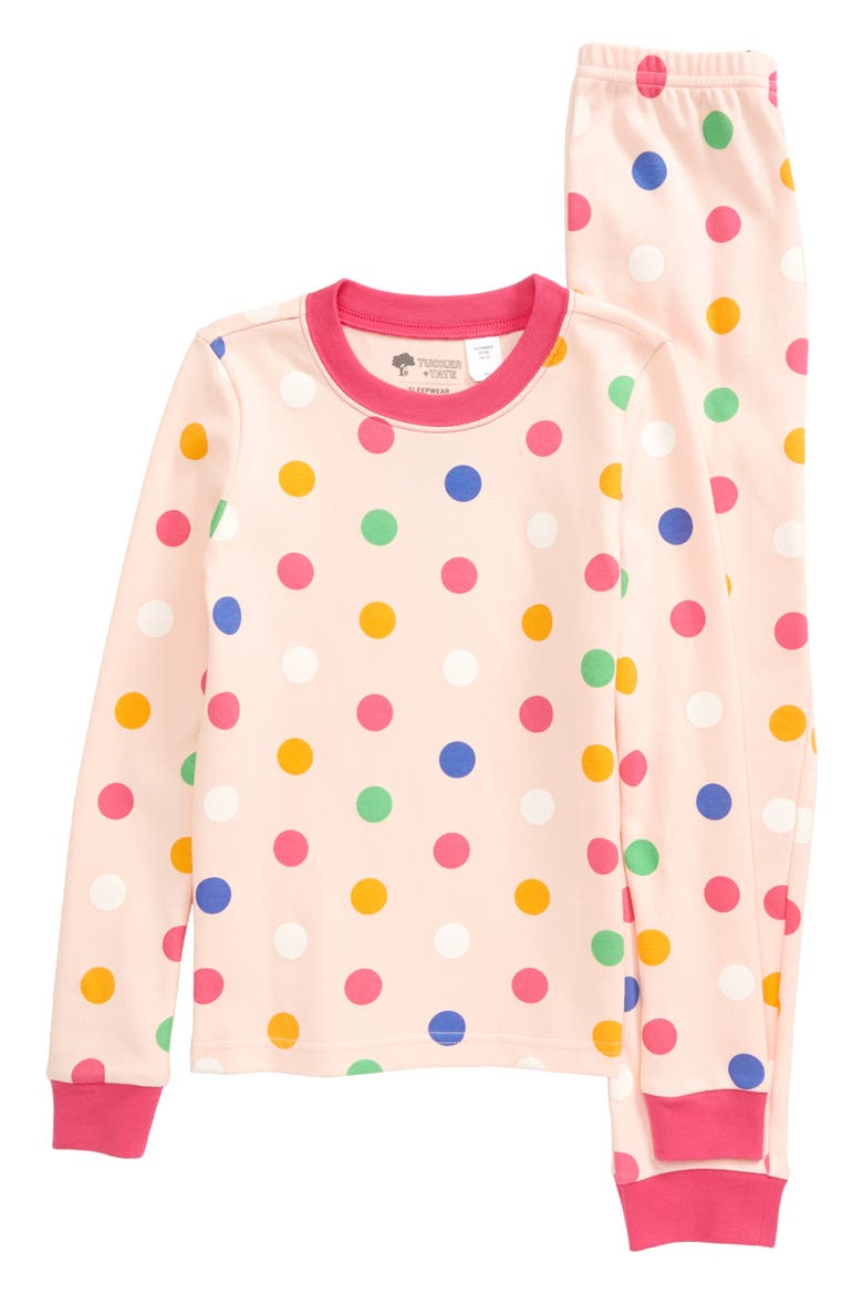 Kids' Glow in the Dark Fitted Two-Piece Pajamas, Main, color, PINK SEASHELL MULTI DOTS