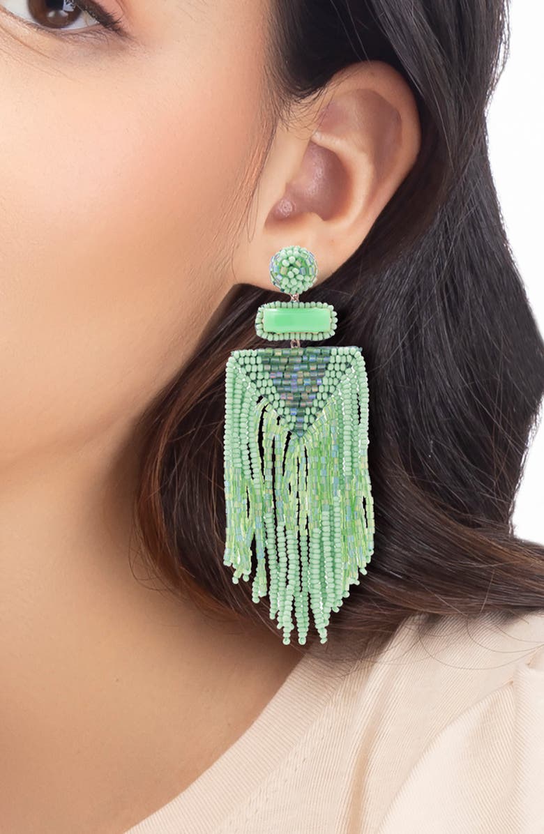 Deepa Gurnani Jody Beaded Tassel Earrings, Alternate, color, Green
