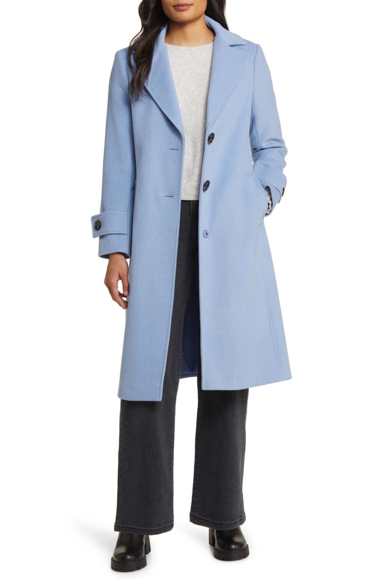 Sam Edelman Notch Collar Longline Wool Blend Coat, Alternate, color, Sky