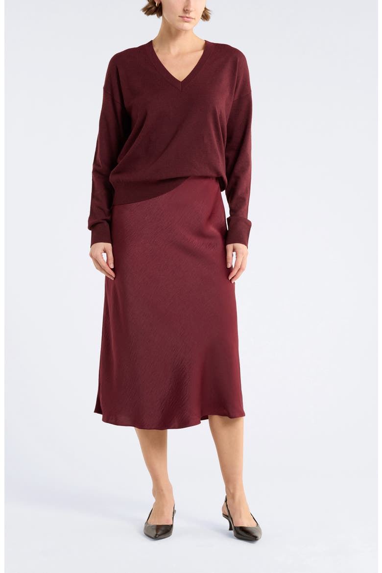 Textured Satin Midi Skirt, Main, color, BURGUNDY TANNIN