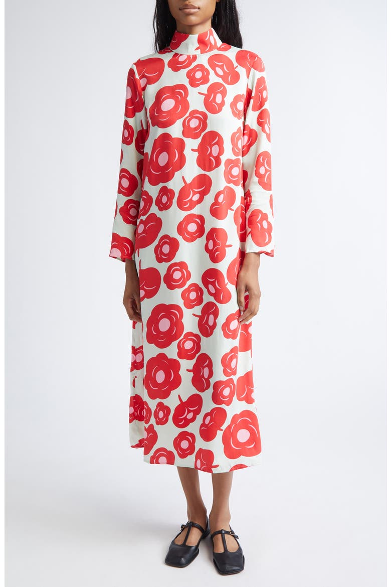 Aikakausi Long Sleeve Midi Shift Dress, Main, color, LIGHT TURQUOISE RED PINK
