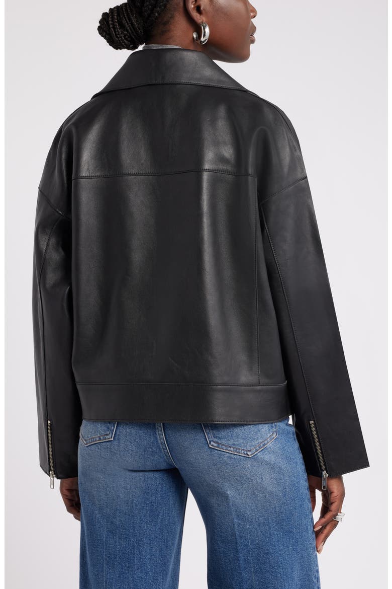 Leather Moto Jacket, Alternate, color, BLACK
