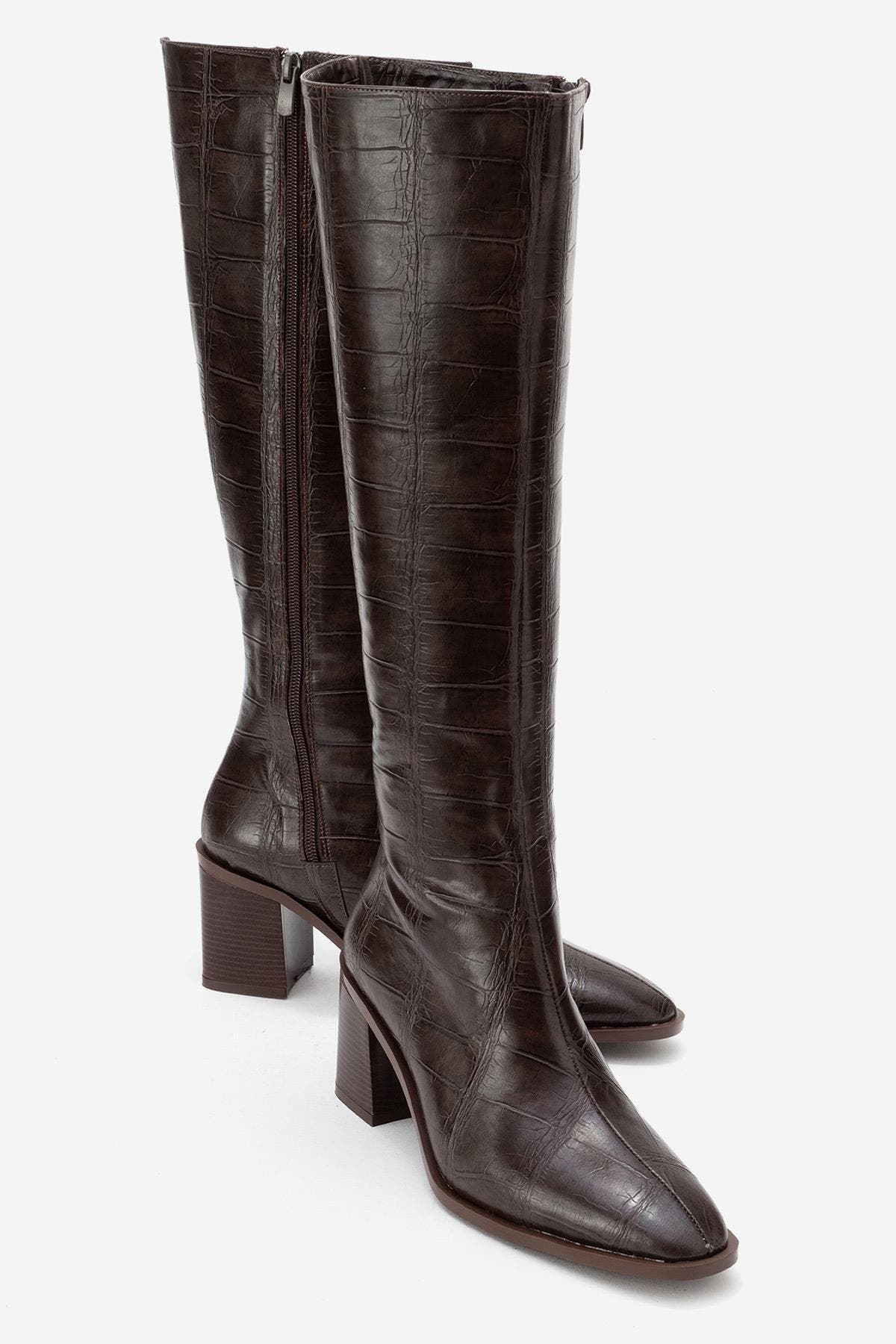 Venia Block Heel Boot, Alternate, color, Brown Print Faux Leather