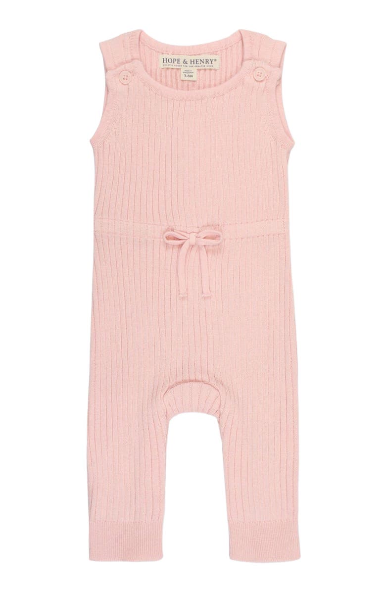 Hope & Henry Baby Cinched Waist Romper & Jacquard Blanket Gift Set, Alternate, color, Light Pink