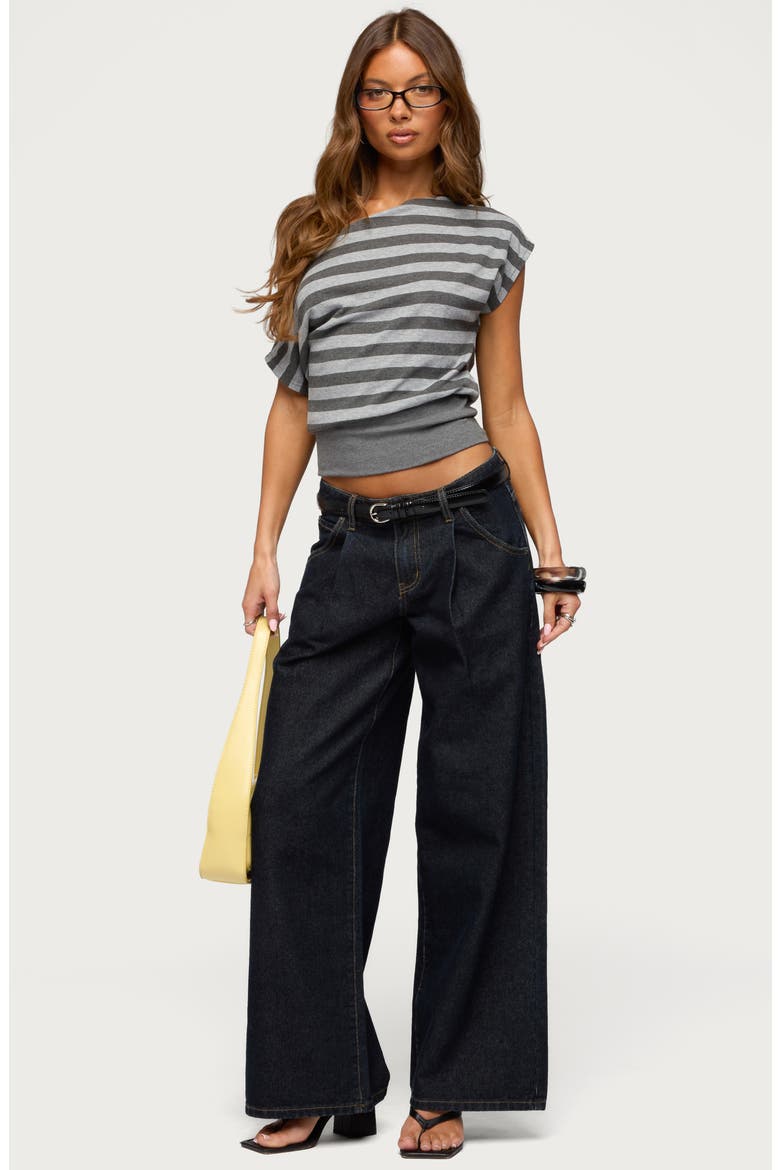 Kittie One-Shoulder Stripe Knit Top, Alternate, color, DARK-GRAY-MELANGE