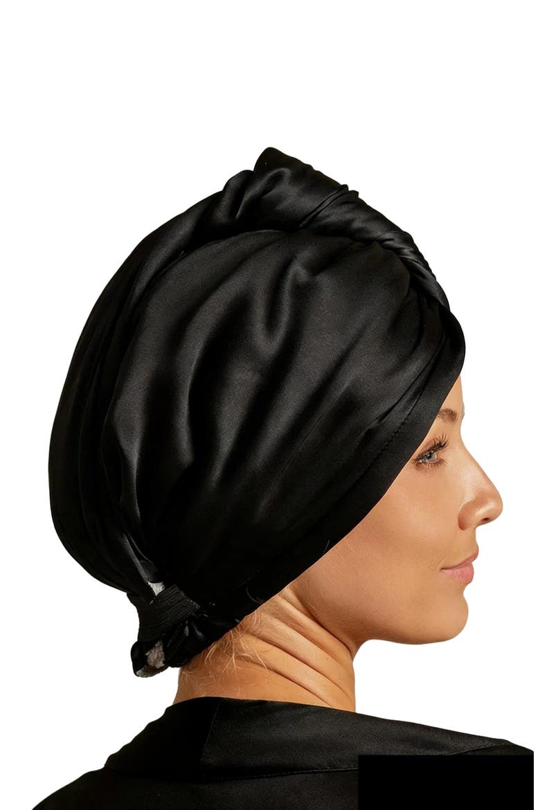 Pure Silk Hair Towel Wrap, Main, color, Black