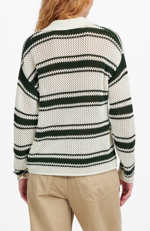 Madewell Open-stitch Johnny Collar Sweater In Summit Green Stripe