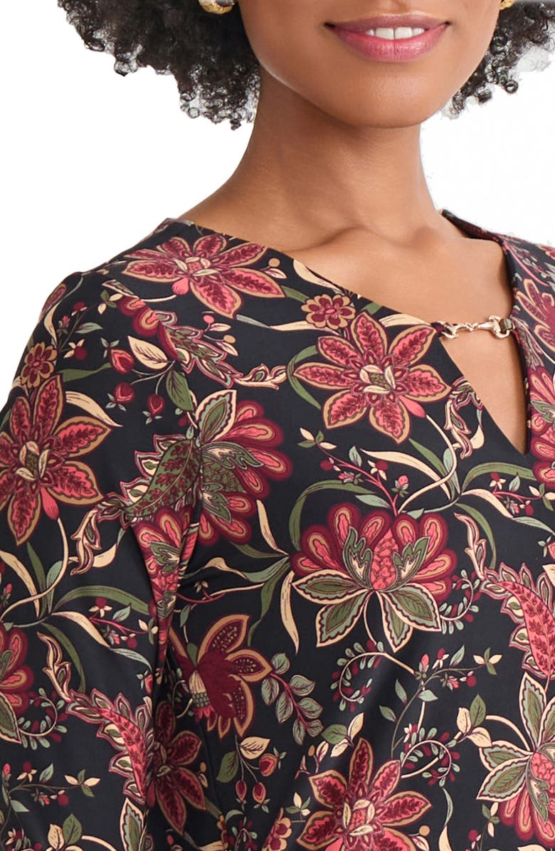 Jones New York Floral V-Neck Jersey Top, Alternate, color, Jones Black Multi