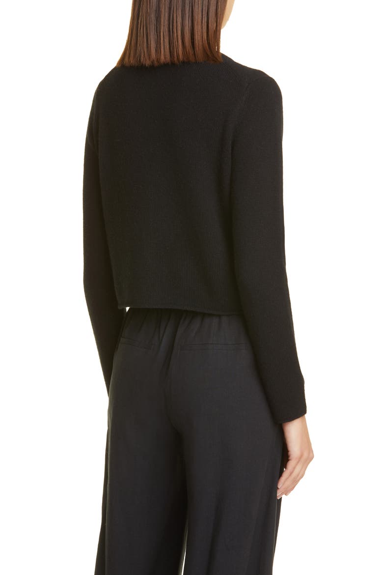 Crewneck Wool & Cashmere Cardigan, Alternate, color, BLACK