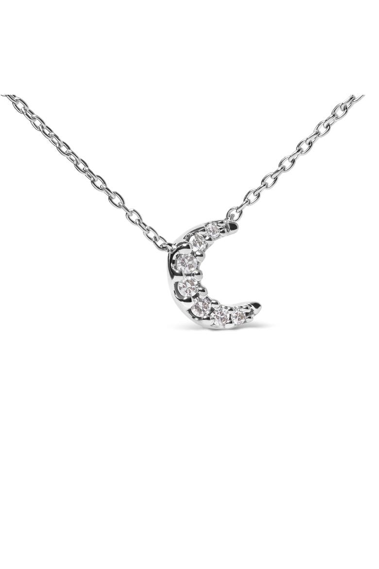 10K White Gold Diamond Accented Crescent Moon Shaped Inch Pendant Necklace, Alternate, color, White