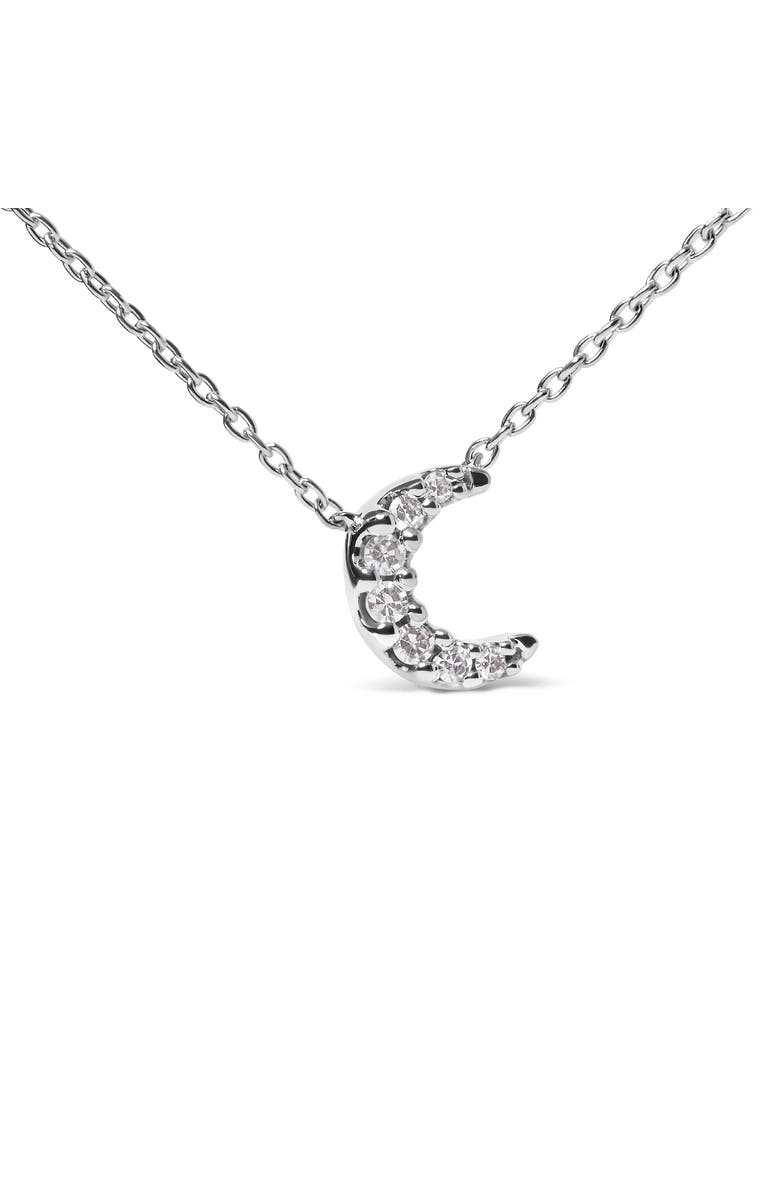 Haus of Brilliance 10K White Gold Diamond Accented Crescent Moon Shaped Inch Pendant Necklace, Alternate, color, White