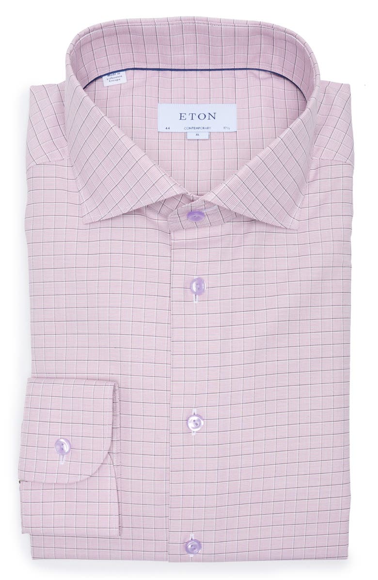 Eton Contemporary Fit Grid Print Cotton & Lyocell Dress Shirt, Main, color,