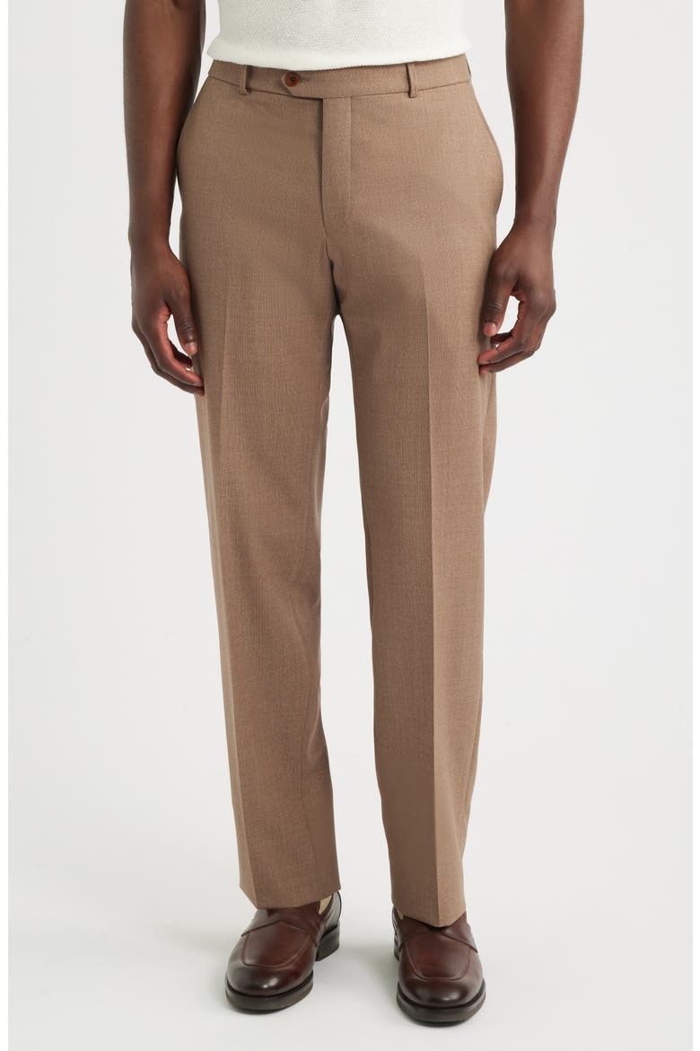 Lightweight Flat Front Mesh Weave Wool Dress Pants, Main, color, BROWN MIX