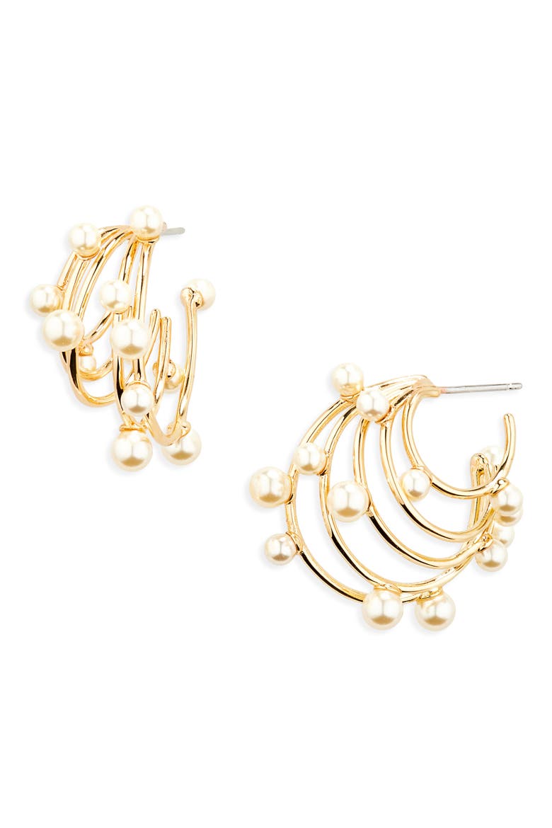 Pearl Multihoop Earrings, Main, color, TORY GOLD / PEARL