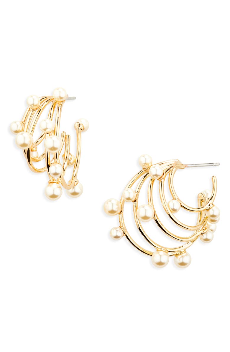 Tory Burch Pearl Multihoop Earrings, Main, color, Tory Gold / Pearl