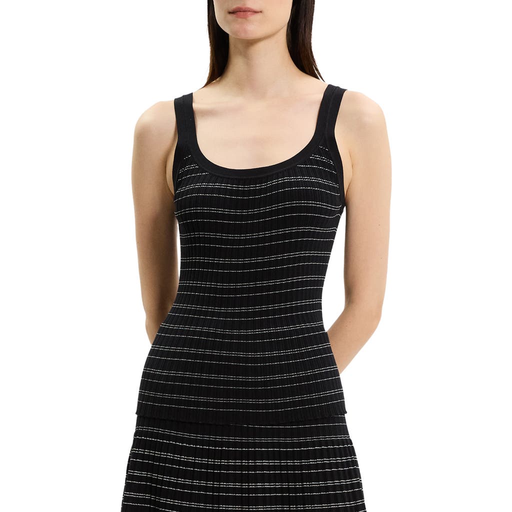 Theory Ribbed Contrast Stripe Tank In Black