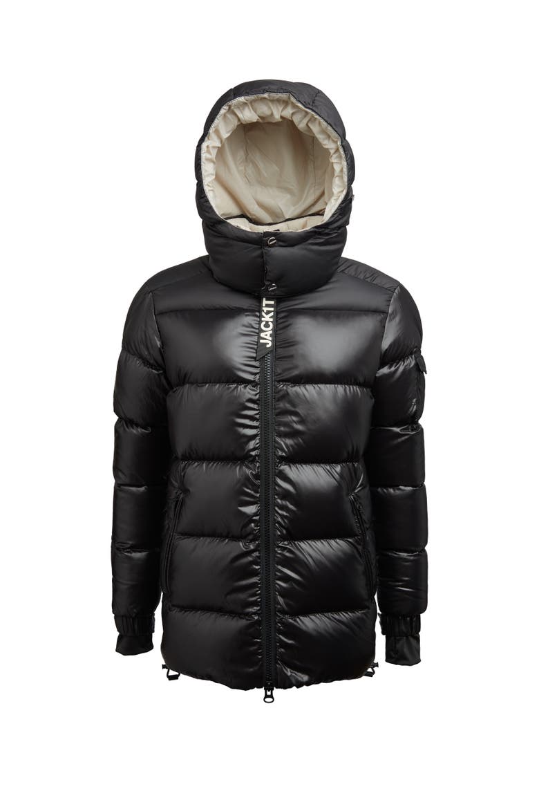 High Collar Down Puffer Jacket, Alternate, color, Black/Stone