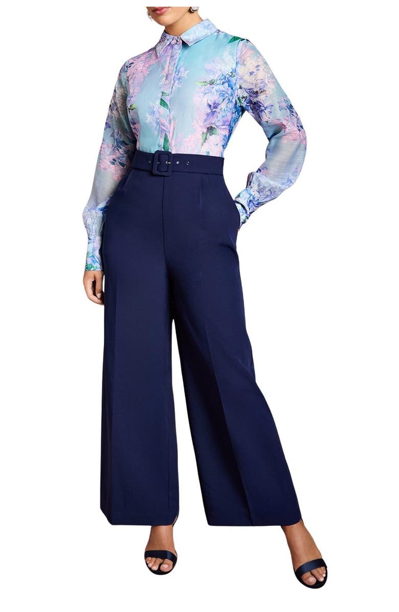 Coast Collared Wide Leg Belted Jumpsuit, Alternate, color, Navy