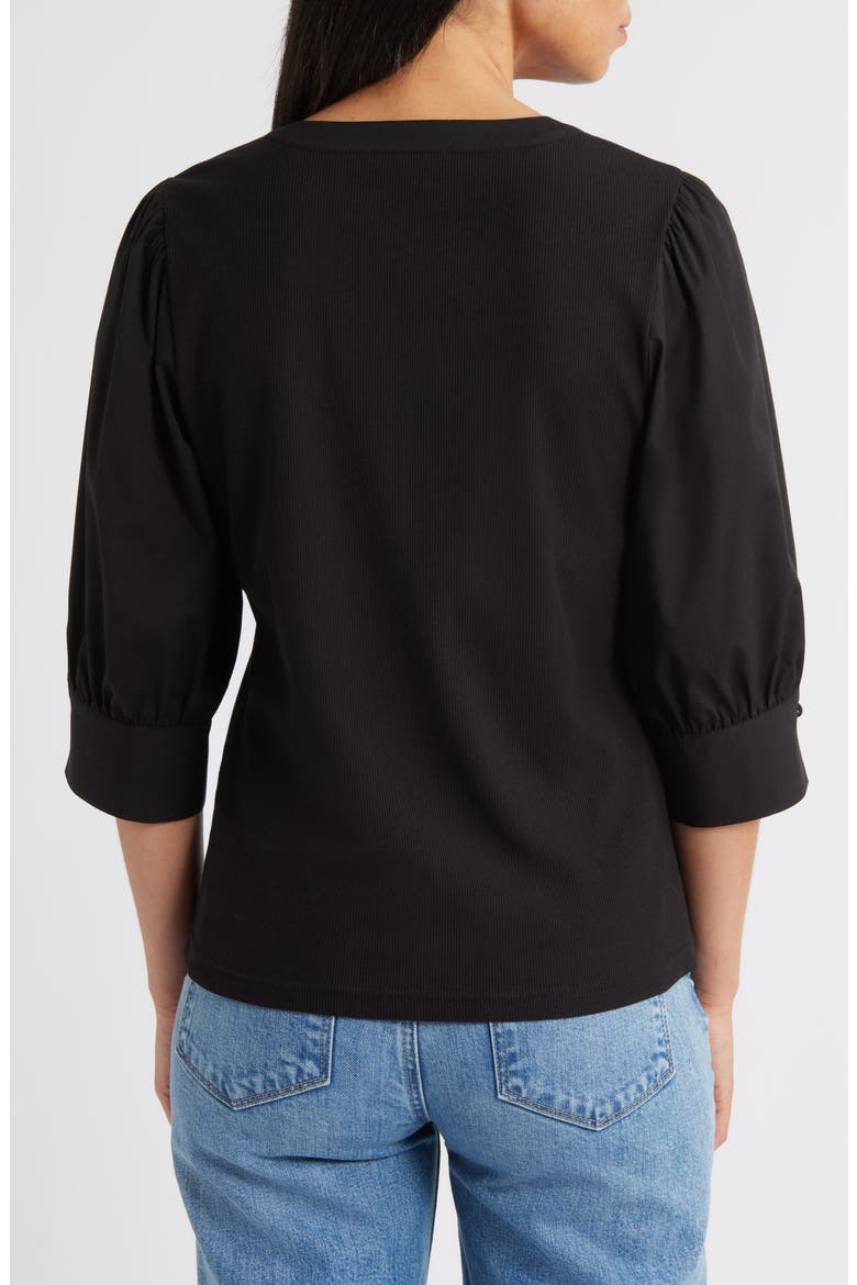 Mixed Media Puff Sleeve Top, Alternate, color, BLACK