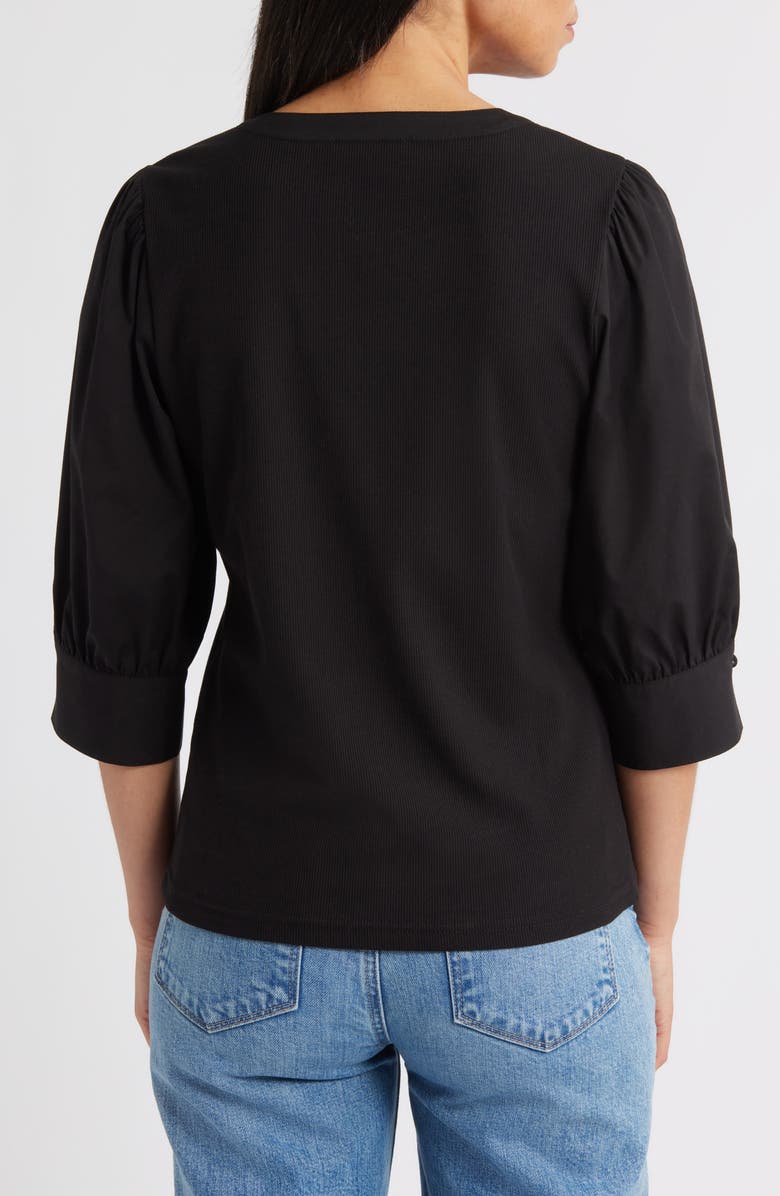 Wit & Wisdom Mixed Media Puff Sleeve Top, Alternate, color, Black
