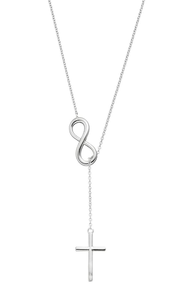 Sterling Silver Infinity & Cross Pendant Necklace, Main, color, SILVER
