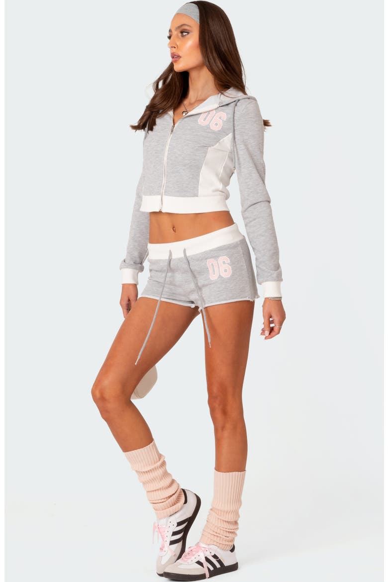 Pat Appliqué Zip Front Crop Hoodie, Alternate, color, GRAY-MELANGE