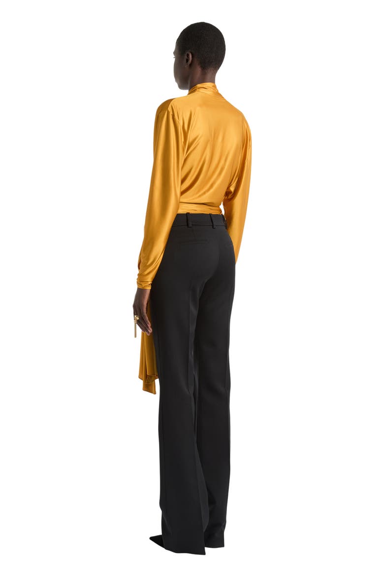 Low-Waisted Wool Satin Trousers, Alternate, color, black